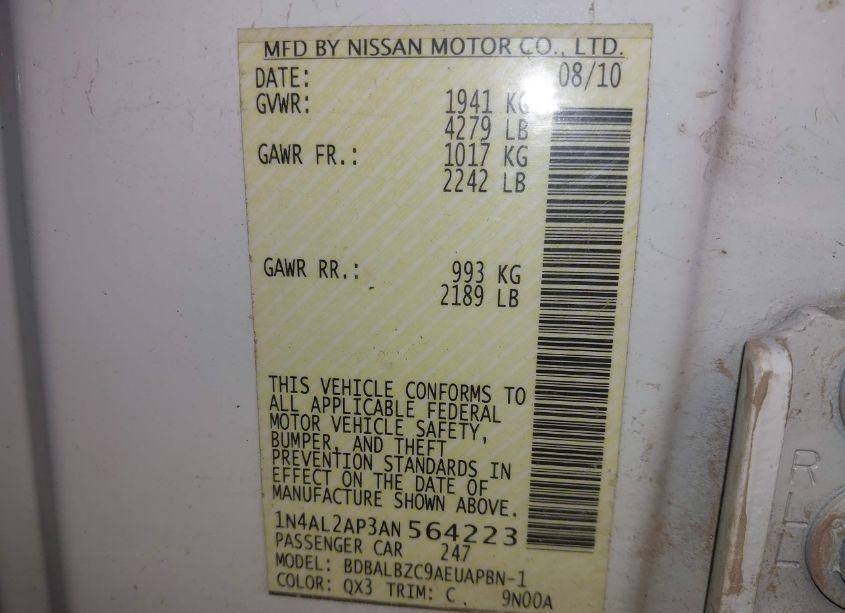 Photo 9 of 2010 Nissan Altima 2.5 SL (VIN 1N4AL2AP3AN564223)