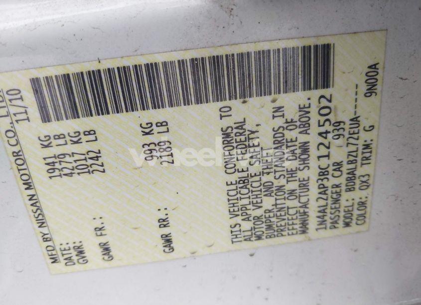 Photo 9 of 2011 Nissan Altima 2.5 S (VIN 1N4AL2AP3BC124502)