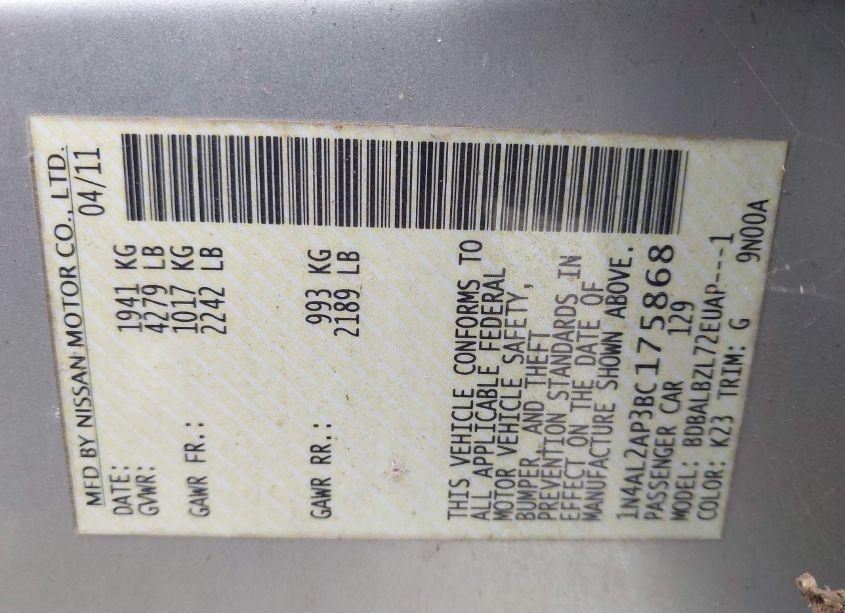 Photo 9 of 2011 Nissan Altima 2.5 S (VIN 1N4AL2AP3BC175868)