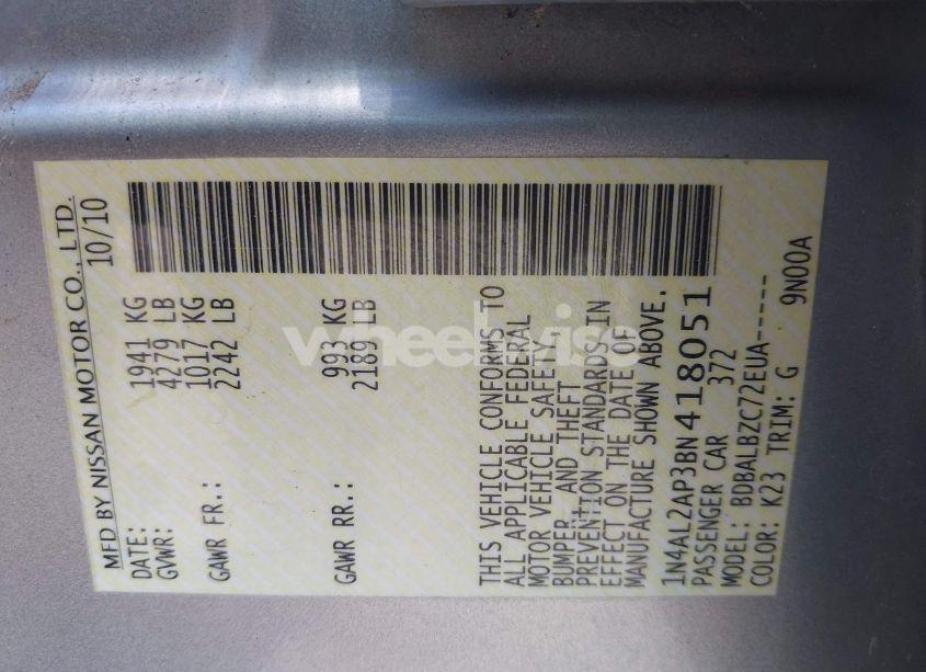 Photo 9 of 2011 Nissan Altima 2.5 S (VIN 1N4AL2AP3BN418051)