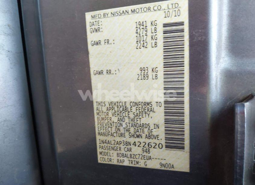 Photo 9 of 2011 Nissan Altima 2.5 S (VIN 1N4AL2AP3BN422620)