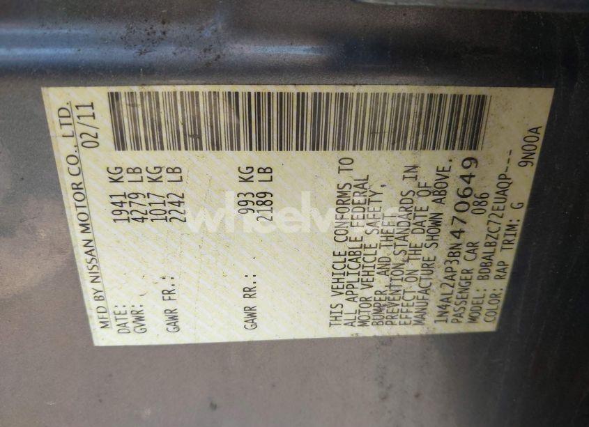 Photo 9 of 2011 Nissan Altima 2.5 S (VIN 1N4AL2AP3BN470649)