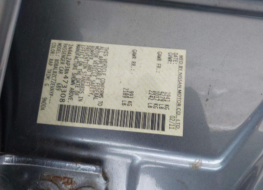 Photo 9 of 2011 Nissan Altima 2.5 S (VIN 1N4AL2AP3BN473308)