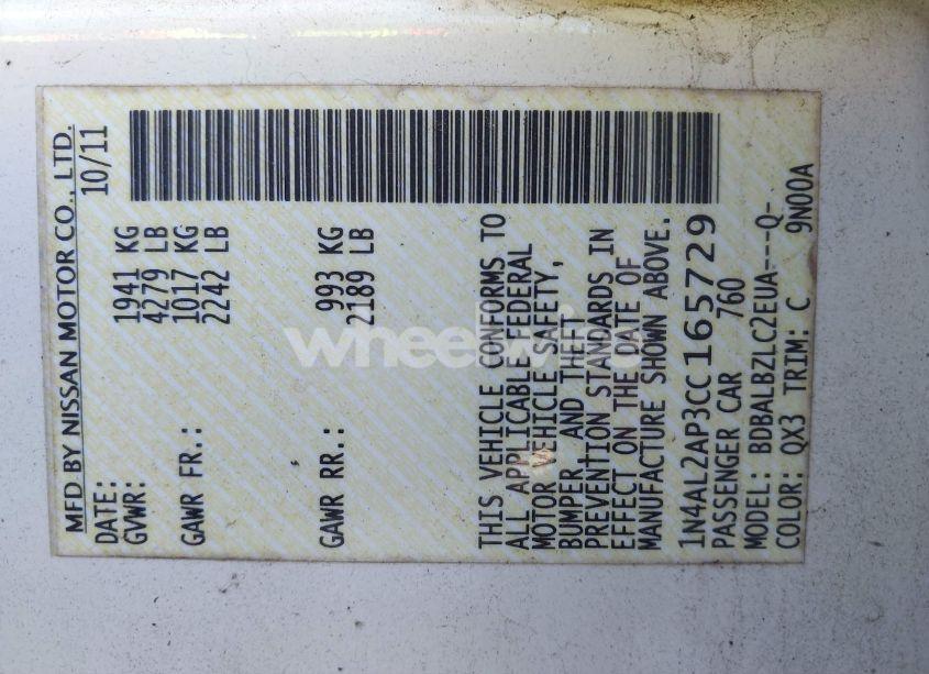 Photo 9 of 2012 Nissan Altima 2.5 S (VIN 1N4AL2AP3CC165729)