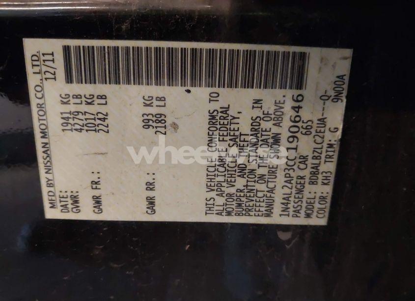 Photo 9 of 2012 Nissan Altima 2.5 S (VIN 1N4AL2AP3CC190646)