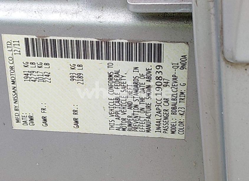 Photo 9 of 2012 Nissan Altima 2.5 S (VIN 1N4AL2AP3CC190839)