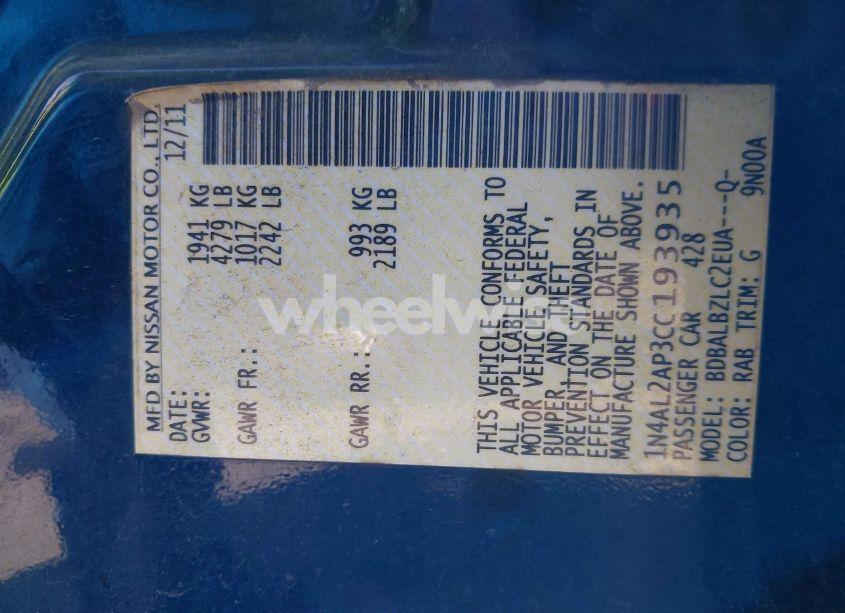 Photo 9 of 2012 Nissan Altima 2.5 S (VIN 1N4AL2AP3CC193935)