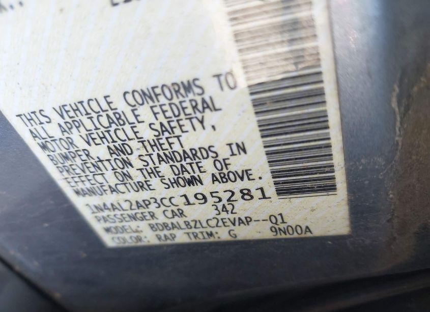 Photo 9 of 2012 Nissan Altima 2.5 S (VIN 1N4AL2AP3CC195281)