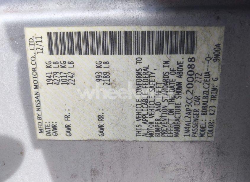 Photo 9 of 2012 Nissan Altima 2.5 S (VIN 1N4AL2AP3CC200088)