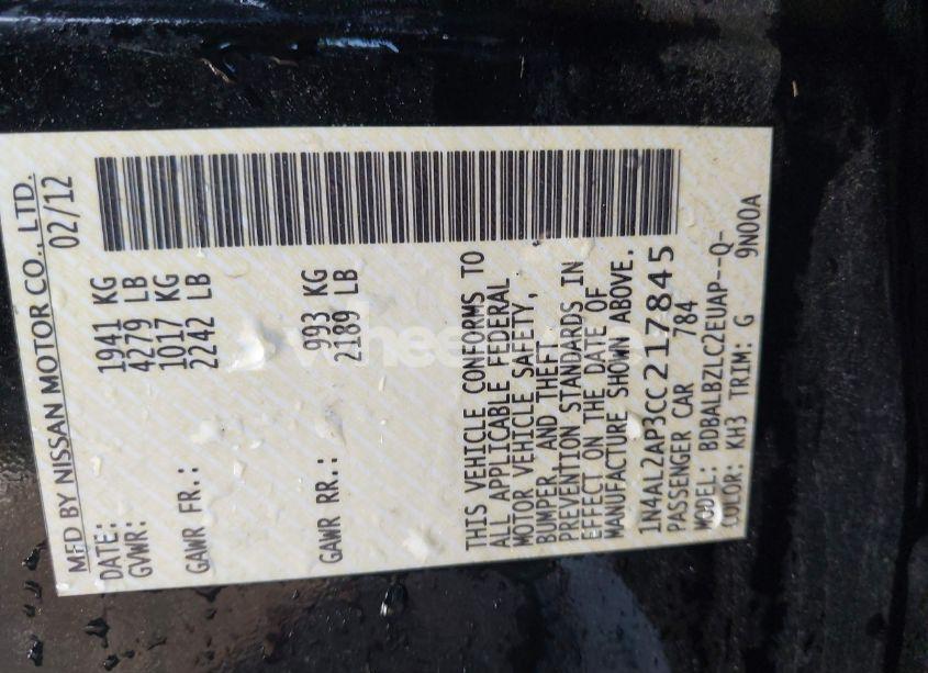 Photo 9 of 2012 Nissan Altima 2.5 S (VIN 1N4AL2AP3CC217845)