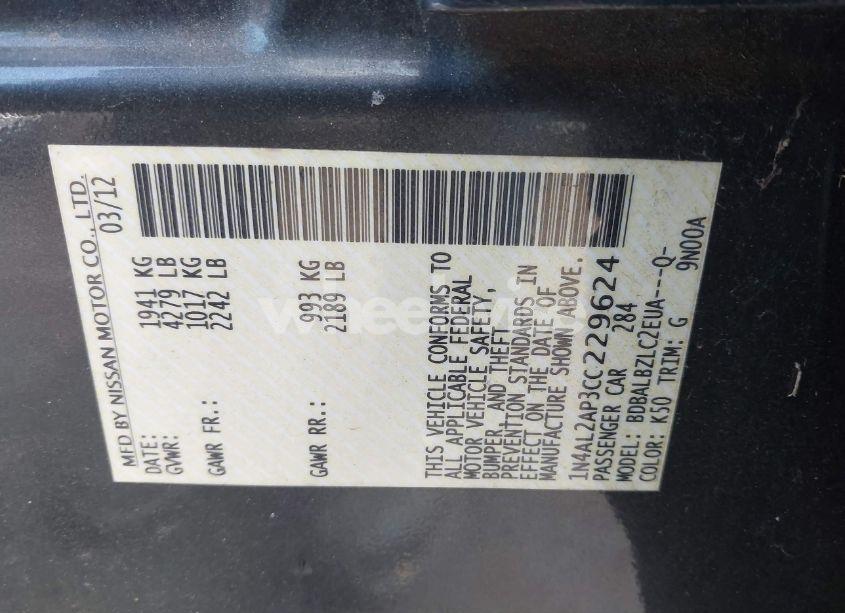 Photo 9 of 2012 Nissan Altima 2.5 S (VIN 1N4AL2AP3CC229624)