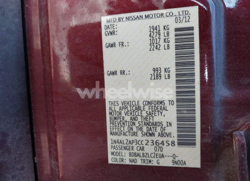 Photo 9 of 2012 Nissan Altima 2.5 S (VIN 1N4AL2AP3CC236458)