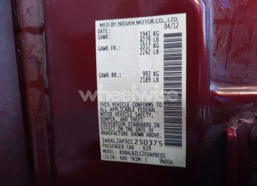 Photo 9 of 2012 Nissan Altima 2.5 SL (VIN 1N4AL2AP3CC250375)