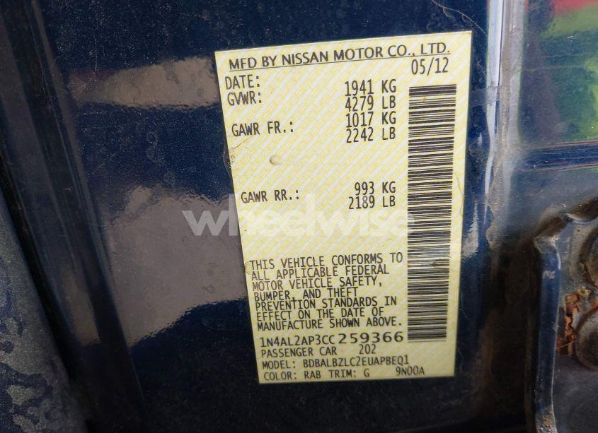 Photo 9 of 2012 Nissan Altima 2.5 S (VIN 1N4AL2AP3CC259366)