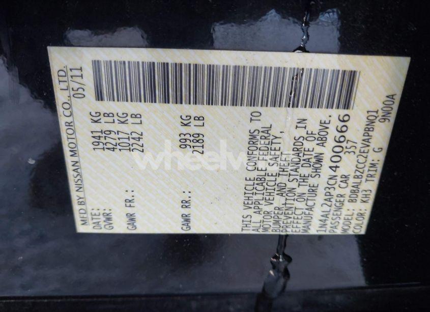 Photo 9 of 2012 Nissan Altima 2.5 SL (VIN 1N4AL2AP3CN400666)