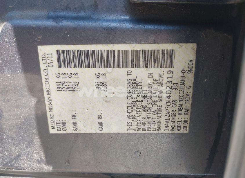 Photo 9 of 2012 Nissan Altima 2.5 S (VIN 1N4AL2AP3CN402319)