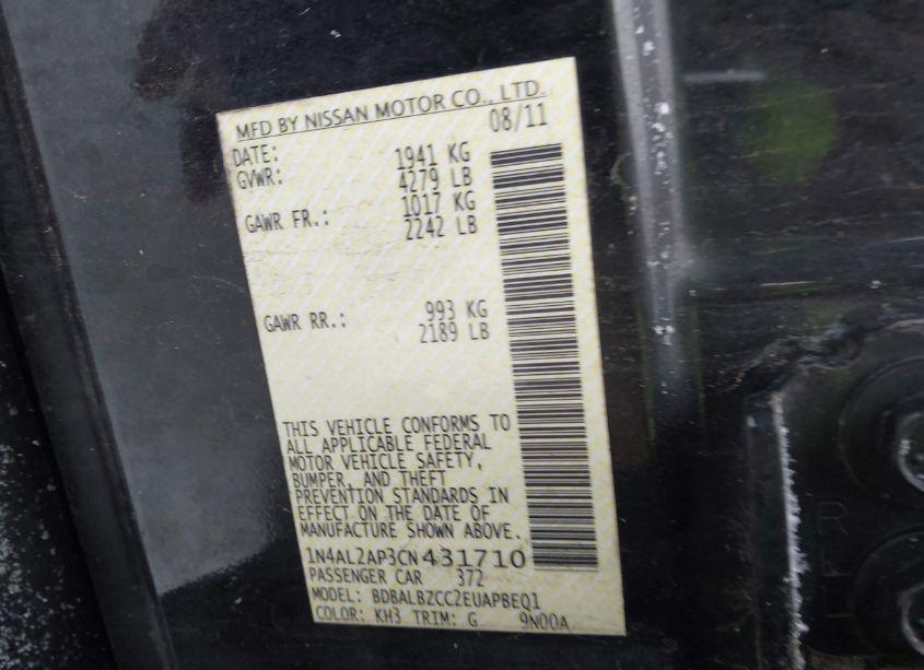 Photo 9 of 2012 Nissan Altima 2.5 SL (VIN 1N4AL2AP3CN431710)