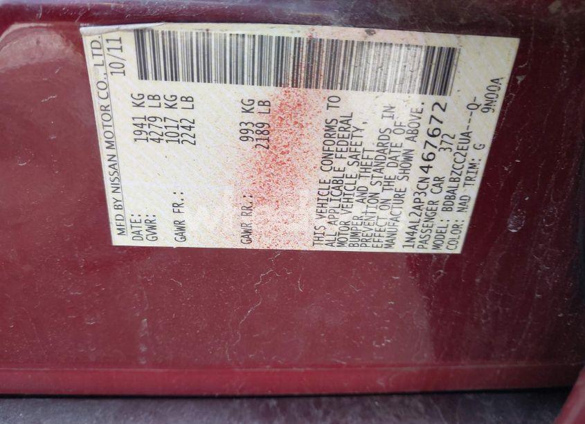 Photo 9 of 2012 Nissan Altima 2.5 S (VIN 1N4AL2AP3CN467672)