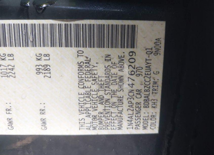 Photo 9 of 2012 Nissan Altima 2.5 S (VIN 1N4AL2AP3CN476209)