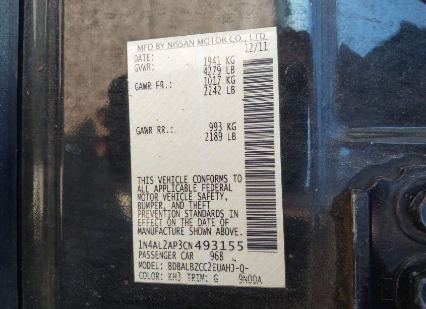 Photo 9 of 2012 Nissan Altima 2.5 S (VIN 1N4AL2AP3CN493155)