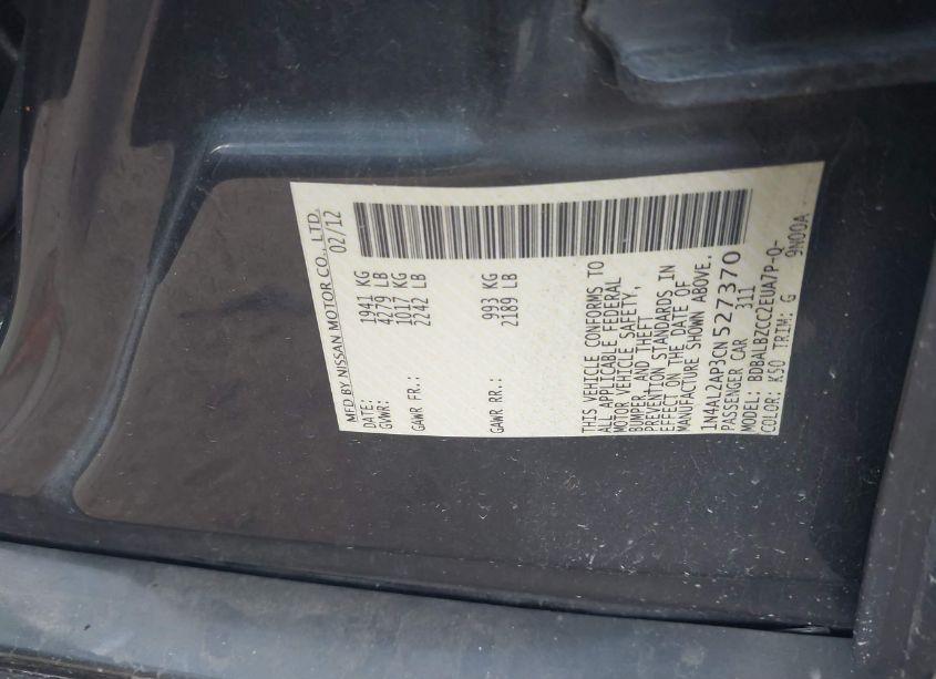 Photo 9 of 2012 Nissan Altima 2.5 S (VIN 1N4AL2AP3CN527370)