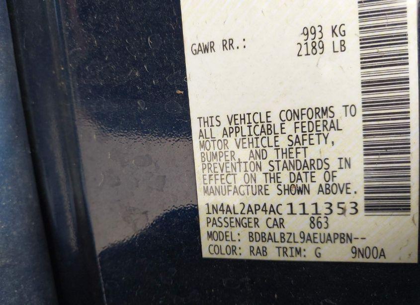 Photo 9 of 2010 Nissan Altima 2.5 S (VIN 1N4AL2AP4AC111353)