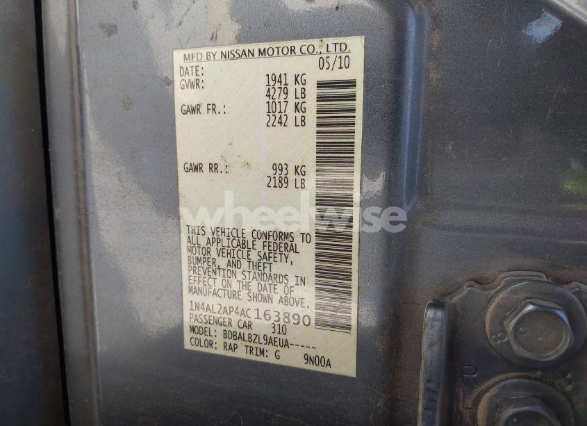 Photo 9 of 2010 Nissan Altima 2.5 S (VIN 1N4AL2AP4AC163890)