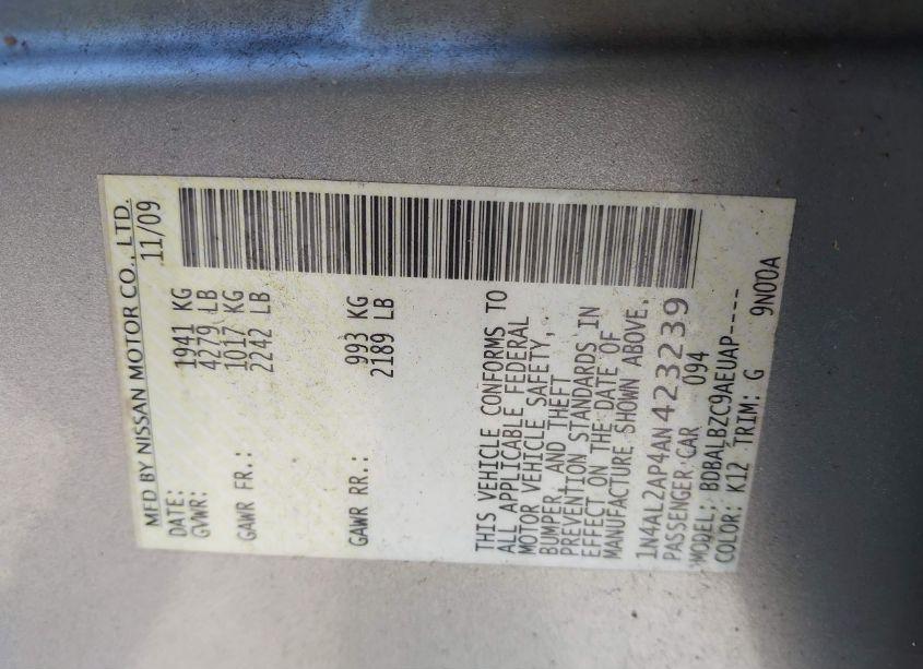 Photo 9 of 2010 Nissan Altima 2.5 S (VIN 1N4AL2AP4AN423239)