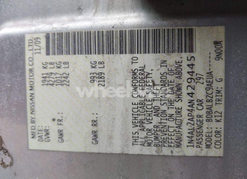 Photo 9 of 2010 Nissan Altima 2.5 S (VIN 1N4AL2AP4AN429445)