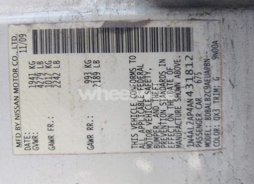 Photo 9 of 2010 Nissan Altima 2.5 S (VIN 1N4AL2AP4AN431812)