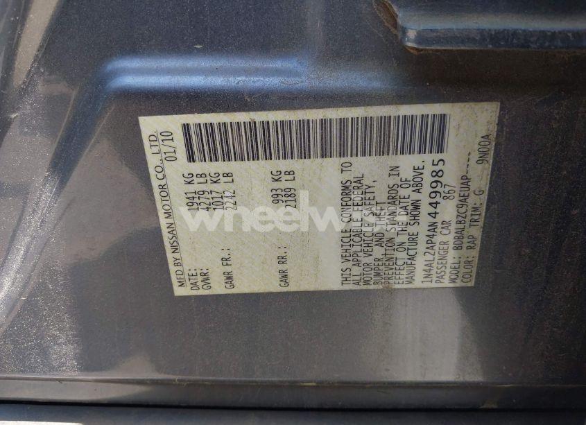 Photo 9 of 2010 Nissan Altima 2.5 S (VIN 1N4AL2AP4AN449985)