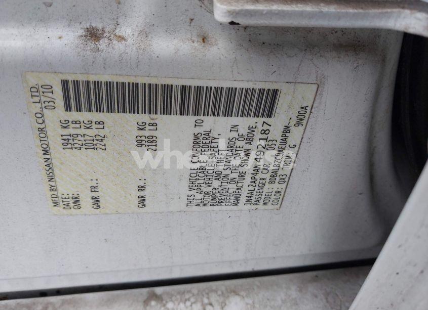 Photo 9 of 2010 Nissan Altima 2.5 SL (VIN 1N4AL2AP4AN492187)