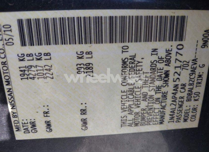 Photo 9 of 2010 Nissan Altima 2.5 S (VIN 1N4AL2AP4AN521770)