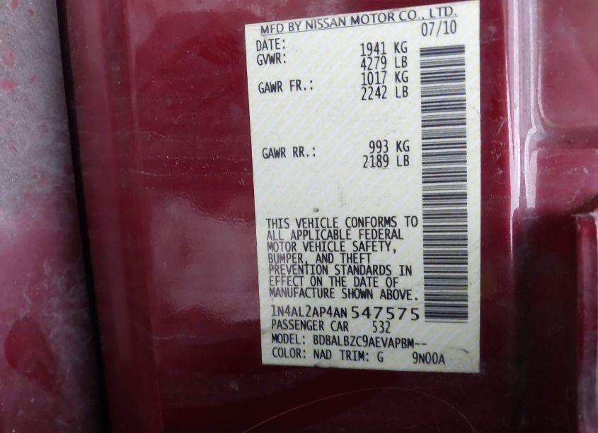 Photo 9 of 2010 Nissan Altima 2.5 S (VIN 1N4AL2AP4AN547575)