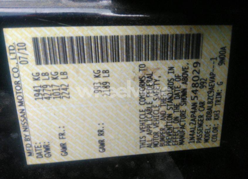 Photo 9 of 2010 Nissan Altima 2.5 S (VIN 1N4AL2AP4AN548029)