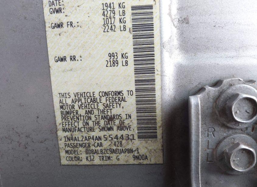 Photo 9 of 2010 Nissan Altima 2.5 S (VIN 1N4AL2AP4AN554431)