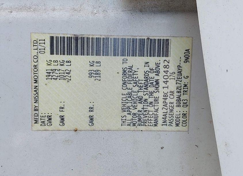 Photo 9 of 2011 Nissan Altima 2.5 S (VIN 1N4AL2AP4BC140482)