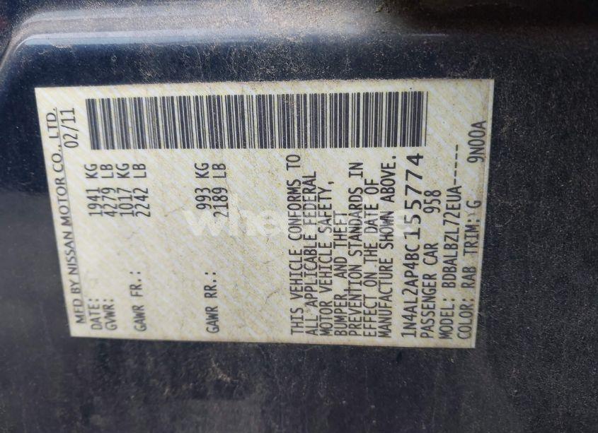 Photo 9 of 2011 Nissan Altima 2.5 S (VIN 1N4AL2AP4BC155774)