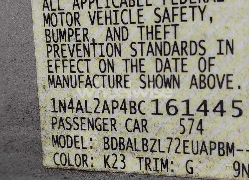 Photo 9 of 2011 Nissan Altima 2.5 S (VIN 1N4AL2AP4BC161445)