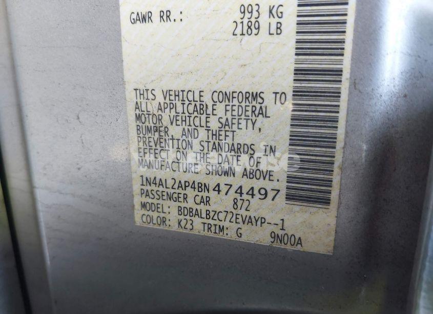 Photo 9 of 2011 Nissan Altima 2.5 S (VIN 1N4AL2AP4BN474497)