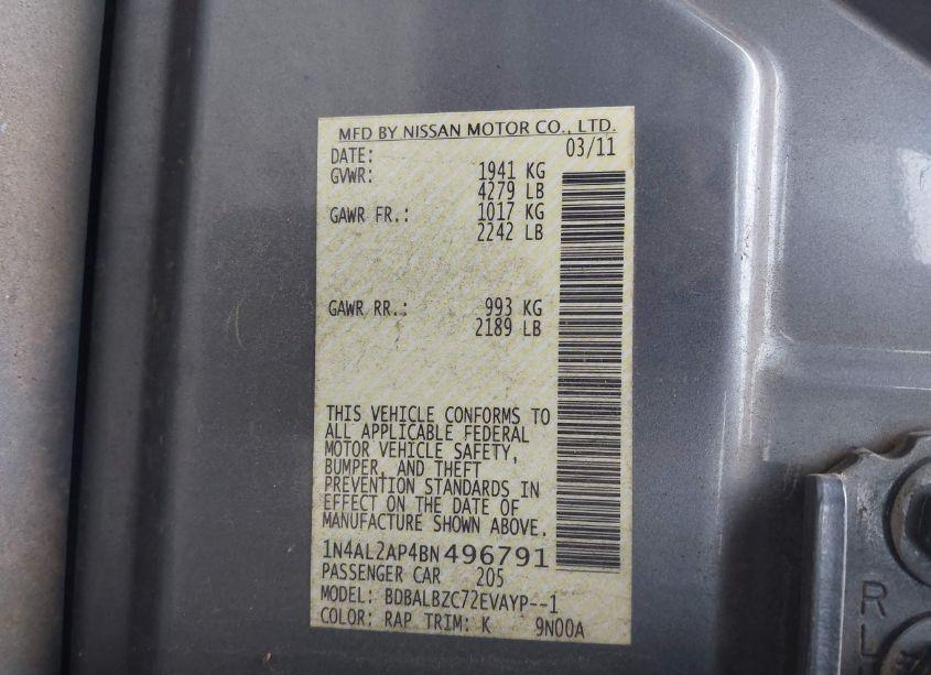 Photo 9 of 2011 Nissan Altima 2.5 S (VIN 1N4AL2AP4BN496791)