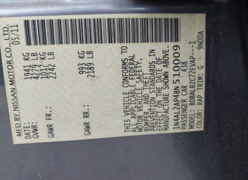 Photo 9 of 2011 Nissan Altima 2.5 S (VIN 1N4AL2AP4BN510009)