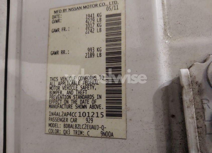 Photo 9 of 2012 Nissan Altima 2.5 S (VIN 1N4AL2AP4CC101215)