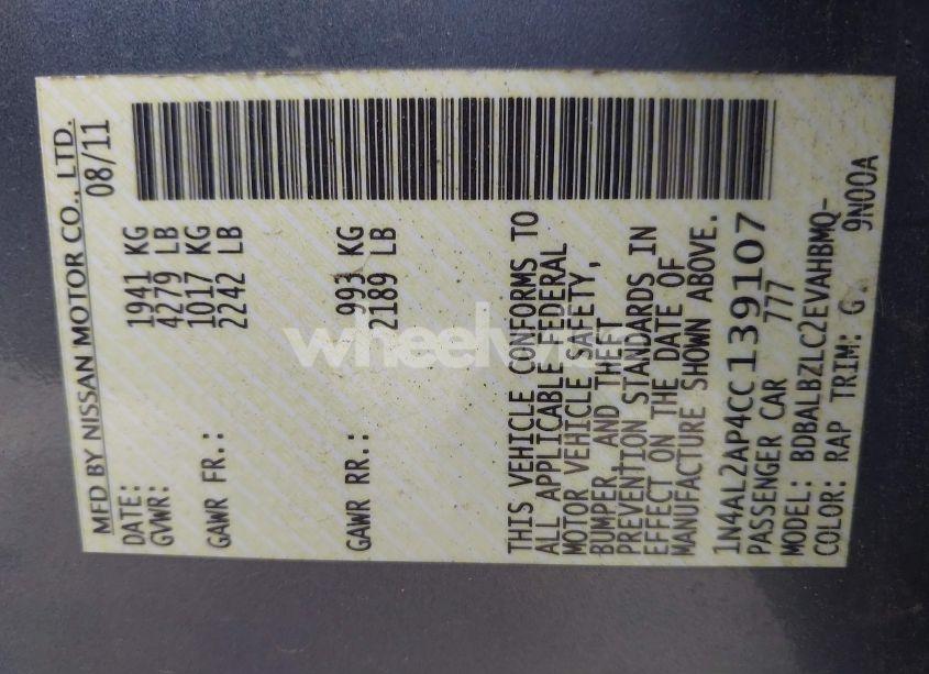 Photo 9 of 2012 Nissan Altima 2.5 S (VIN 1N4AL2AP4CC139107)