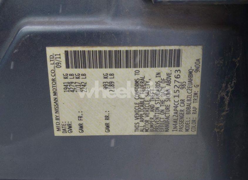 Photo 9 of 2012 Nissan Altima 2.5 SL (VIN 1N4AL2AP4CC152763)