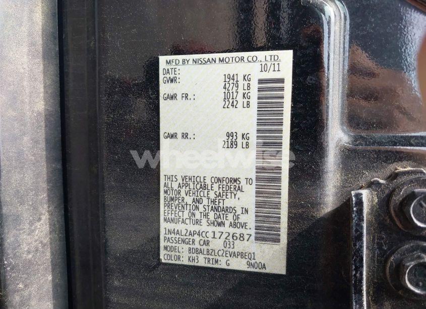 Photo 9 of 2012 Nissan Altima 2.5 S (VIN 1N4AL2AP4CC172687)