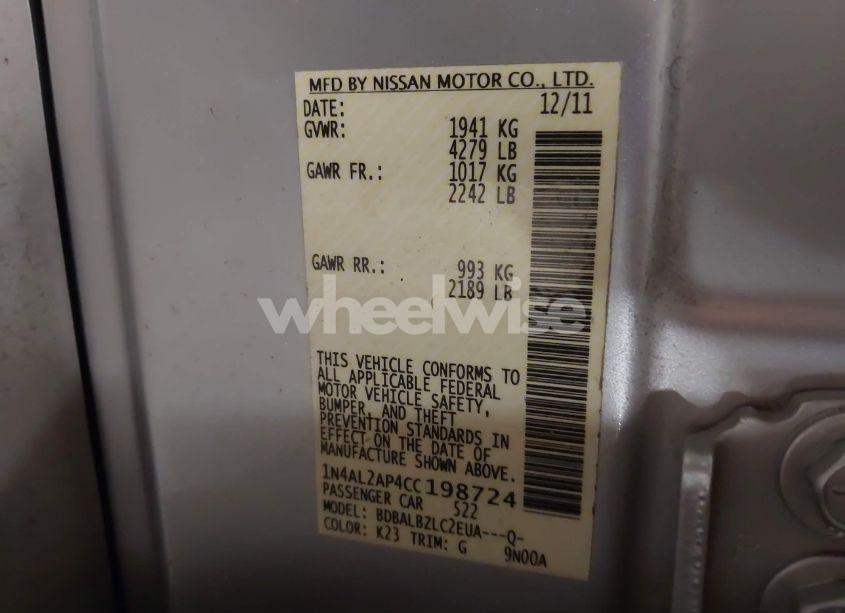 Photo 9 of 2012 Nissan Altima 2.5 S (VIN 1N4AL2AP4CC198724)