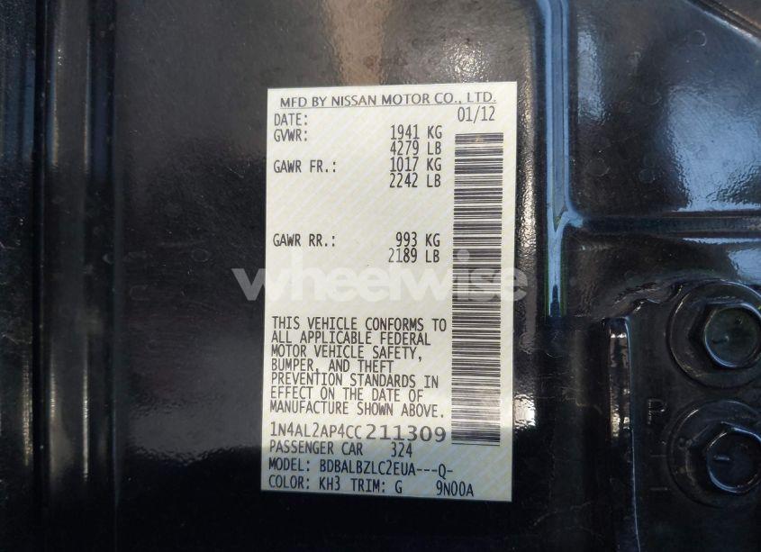 Photo 9 of 2012 Nissan Altima 2.5 S (VIN 1N4AL2AP4CC211309)