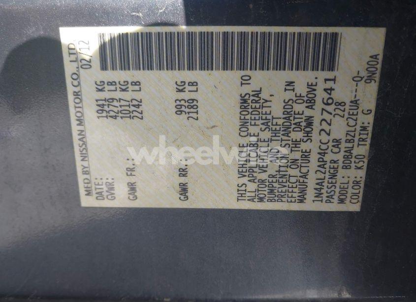 Photo 9 of 2012 Nissan Altima 2.5 S (VIN 1N4AL2AP4CC227641)