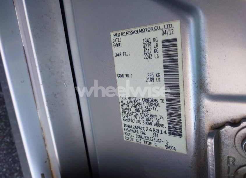 Photo 9 of 2012 Nissan Altima 2.5 S (VIN 1N4AL2AP4CC248814)